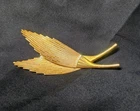 Vintage Miriam Haskell Brooch Signed Gold Plated Leaf Pin