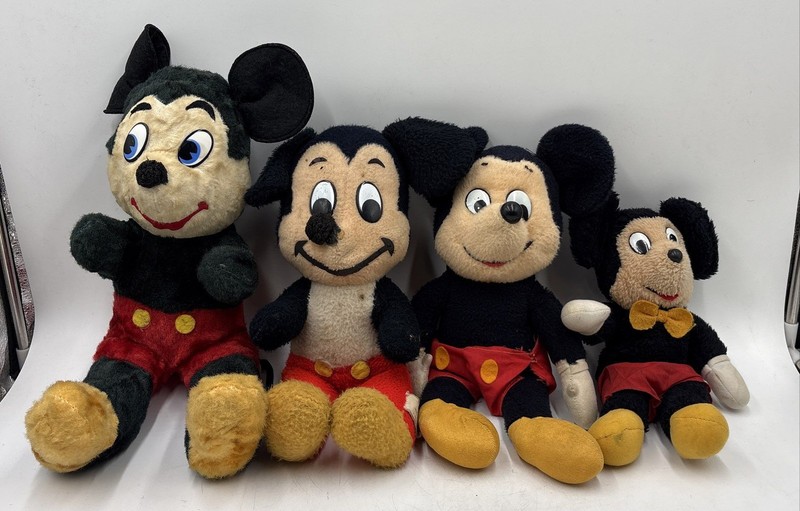 Vintage Walt Disney Multicolor Mickey Mouse Stuffed Plush Toys Lot Of 4