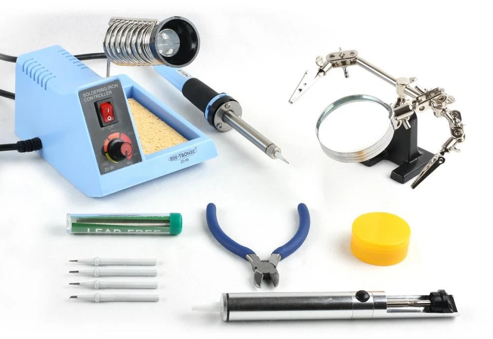 EDI-TRONIC ZD99 Lötstation 48W mit Zubehör + dritte Hand Lötkolben 4 x Ersatzlötspitze