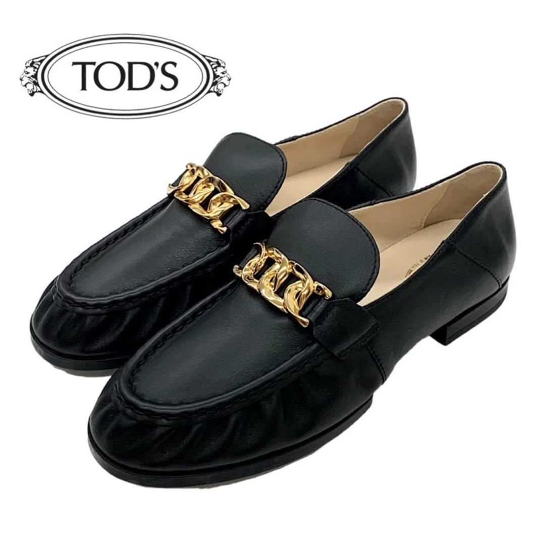 TOD’S Mocassini Tods scarpe pelle catena piatta nero usati TIEE 0