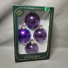 4 Visions by Holly Vintage 2 5/8" Diameter Purple Glass Christmas Ornaments.