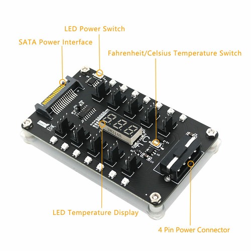 3/4Pin Fan PWM Fan Hub Controller with 3528 colorful flash LED and temperature - Picture 7 of 9
