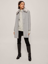 Bnwt John Lewis Jenny Detachable Faux Fur Collar A-line Coat Grey Rrp:£169