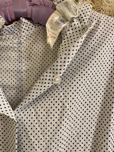 Vintage Prairie Maxi Dress Little Girls JC Penney Sz 12 Swiss Dot White Navy - Picture 7 of 9