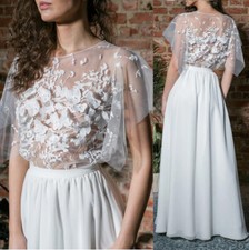 Wedding Dress Topper Jacket for Bride White Ivory Lace Appliques 6 8 10 12