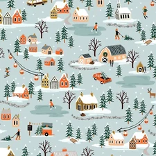 LIMITED STOCK Rifle Paper Co Holiday Classics Holiday Village Mint Cotton Fabric