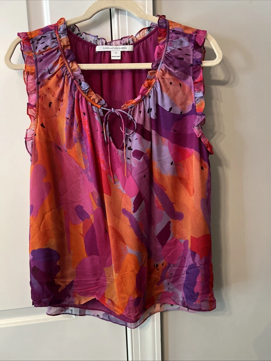 Diane von Furstenberg Sz 8 M Ample Funky Néon Soie Poncho