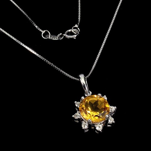 Silver Earrings Pendant Yellow Citrine Genuine Gems Solid Sterling With Chain - Picture 2 of 24