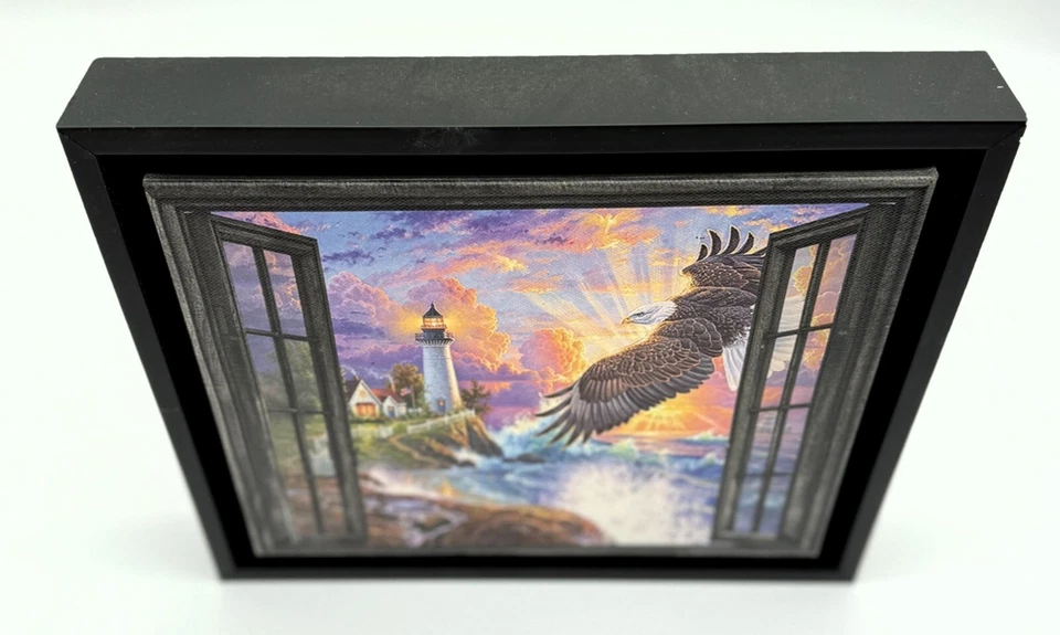 Framed 3D Window View Eagle Lighthouse Canvas Wall Art - Image 2 of 4