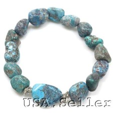 Blue Turquoise Bracelet Rough Nugget Beads Kingman Stretch Healing Gemstone7.75"
