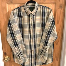 Scandia Woods Men's Medium Button Down Long Sleeve Plaid Shirt Khaki Black VTG