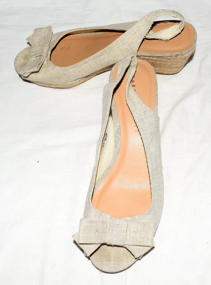 Karen Scott Tecido Bege Peep Toes com Arcos Borda de Corda Saltos Slingback Tamanho 8.5M - Imagem 2 de 4