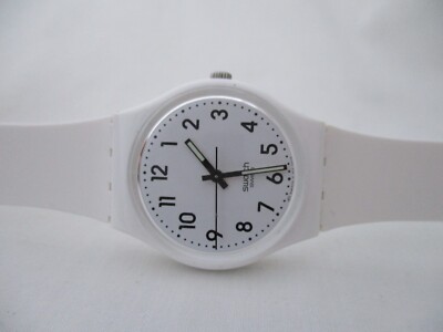 Swatch Unisex Adult Analog Watch White Buckle Band Water Resistant