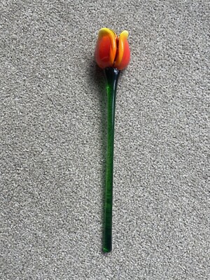 GLAS MUNDGEBLASENE BLUME ROSE 12'' LANGER STIEL MURANO? ODER GLAS IM MURANO-STIL.