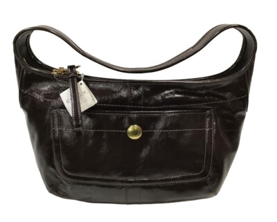 Coach Ergo Patent Leather Hobo Bag Women's Shoulder Mahogany