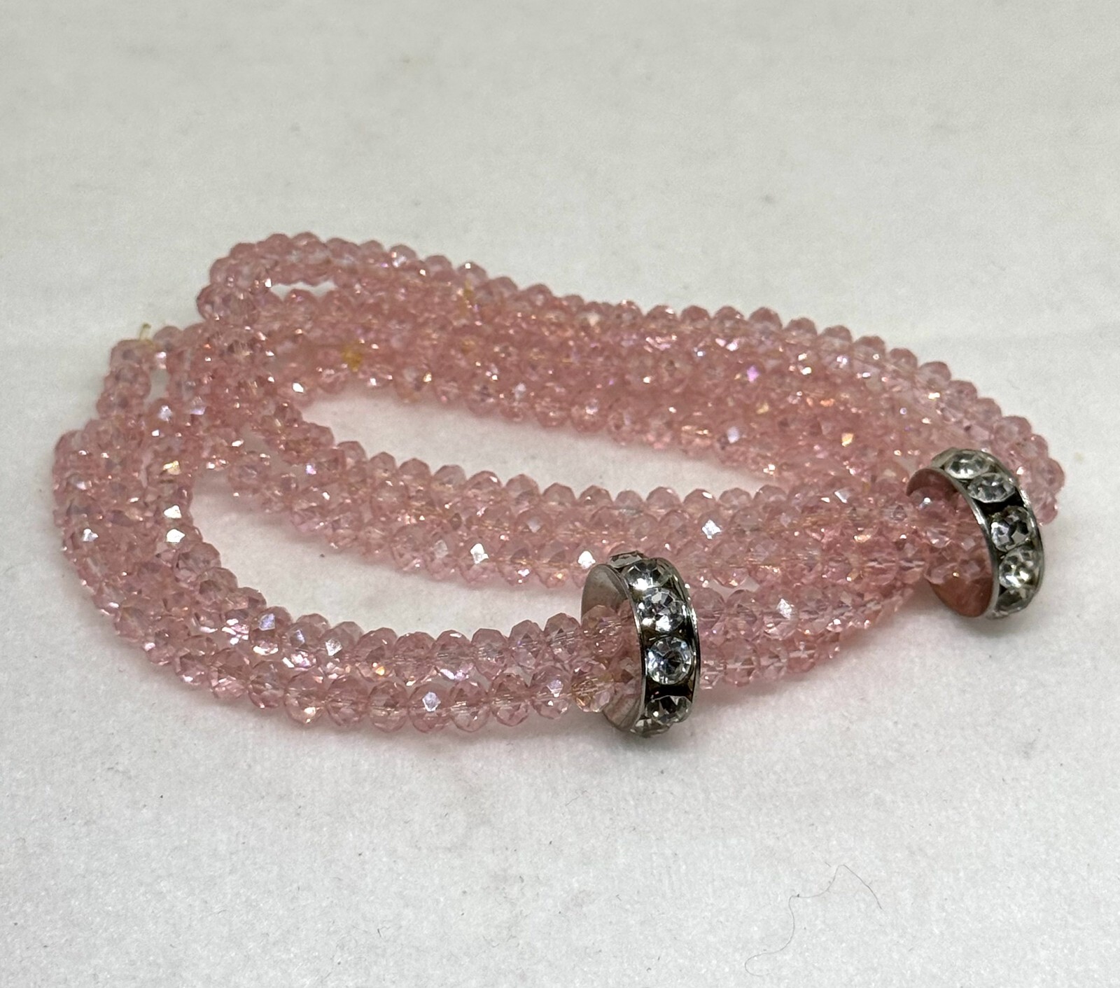 Two flashy pink crystal bracelets, rhinestone rou… - image 2