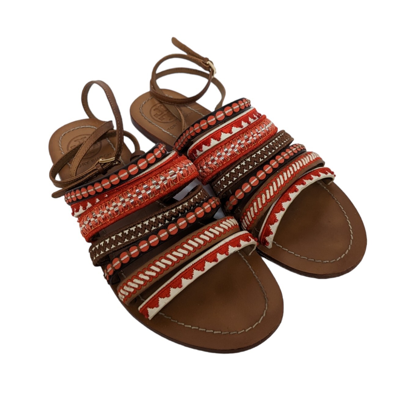 Tory Burch Embroidered Leather Beaded Strappy Sandals Poppy Red, Womens Size | eBay Tory Burch Embroidered Leather Beaded Strappy Sandals Poppy Red, Womens Size | eBay