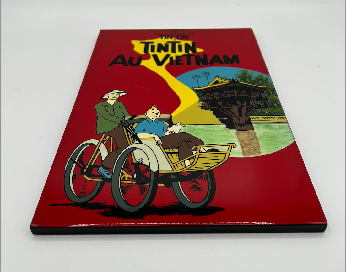 TINTIN Au Vietnam Herge Plaque Lacquer Wall Hanging Art Red Comic