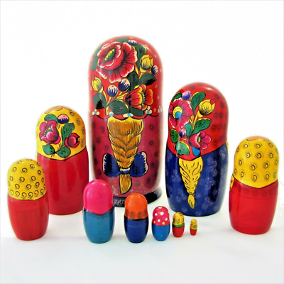 10 Poupées russes H26 peint main signé Matriochka Nested Doll Matrioshka Gigogne | eBay