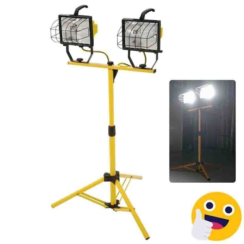 Two 500W Portable Halogen Work Light Jobsite Telescoping Tripod Stand
