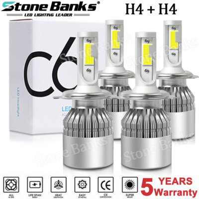 4Pcs H4 9003 HB2 LED Headlight Conversion Kit Bulbs 6000K White Hi-Low Dual Beam