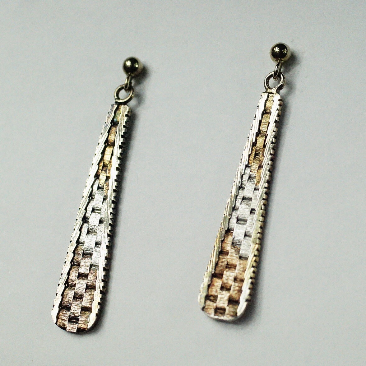 Tricolor Sterling Silver Woven Triangular Drop Da… - image 1