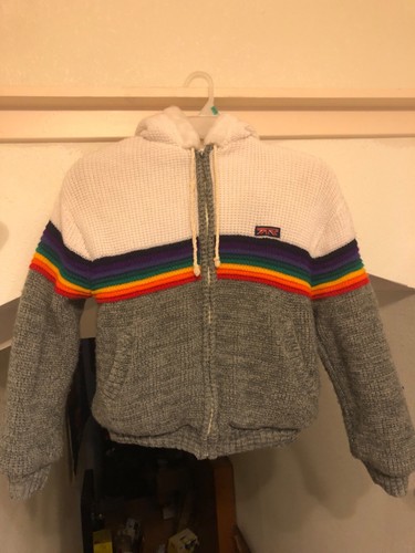 SMALL - Vintage Brittania RAINBOW Sweater Hooded Zip Up Jacket Preppy Fleece Lined - Bild 3 von 8