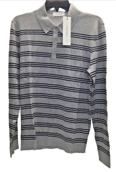 8950 Мужская рубашка-поло Calvin Klein из хлопка в полоску с длинным рукавом серый S 9990₽