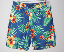 NWT ST JOHN'S BAY Men's Blue Floral/Leaves Swim Shorts SZ LG Elastic Brief
