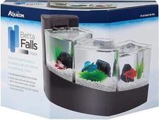 Betta Falls 3 Section Aquarium Fish Tank with Quietflow Power Filtration, Black