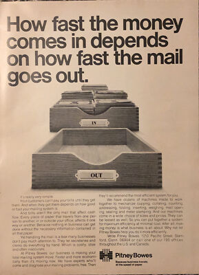 1974 Pitney Bowes PRINT AD Fast Money Depends On How Fast Mail Go Out VTG 1970s