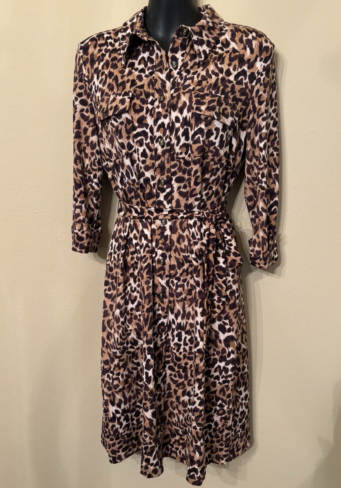 CHARTER CLUB Women's PM Exotic Print Button Up 3/4 Sleeve Scout Dress- Sassy