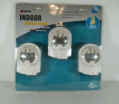 West Production LTD 7-Day Digital Timer - 3 Pack Programmable Indoor Outlet New