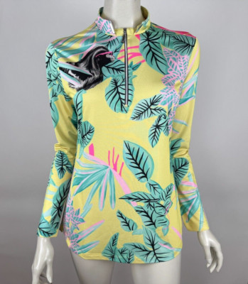 Jamie Sadock Savannah Tropics Long Sleeve Golf Top Women M EUC Stretch 1/2 zip