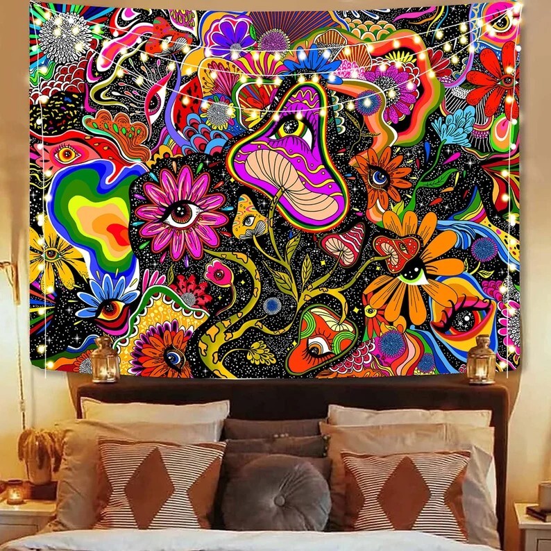 Tapestry Psychedelic Colorful Mushroom Flower Wall Art | eBay