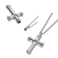 CREMATION KEEPSAKE MEMORIAL CROSS ASHES Pendant On 22" 925 Sterling Silver Chain