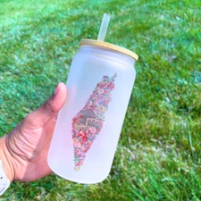Palestine Drinking Cup - 16oz Frosted Glass Mug Tumbler with Straw