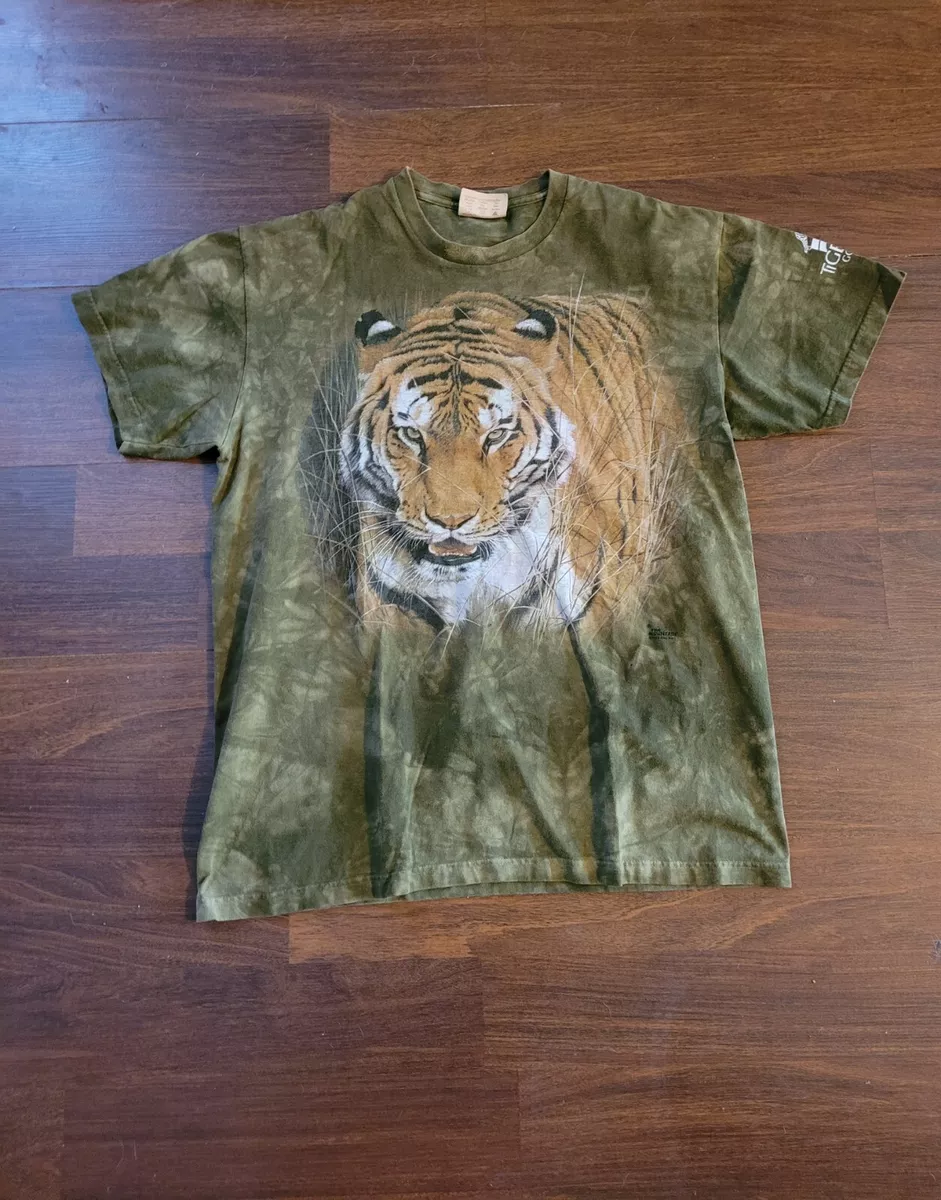 Vintage The Mountain Tiger T-Shirt Size L 90s Made USA Animal Print Tie Dye  1999