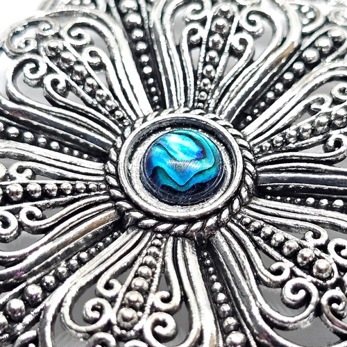 Abalone Mandala Pendant Necklace Statement 33" Chain Large Lotus Bib Jewellery - Picture 13 of 24