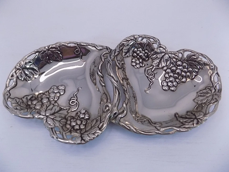 Godinger Double Heart Silver Dish Grape Plated Design Art Candy Dish - Image 4 of 4