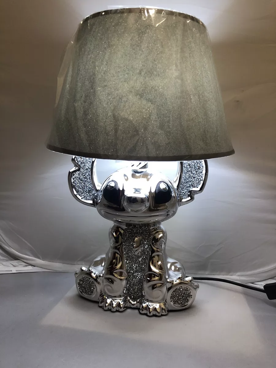 Bling Crushed Diamond Silver Stitch Table Lamp with Shade Ceramic Base Silver