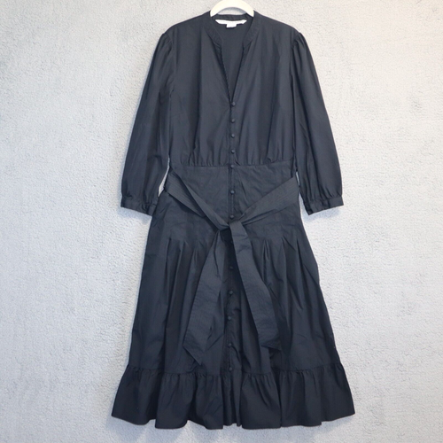 EUC Veronica Beard Dress 14 Black Midi Button Belted Izie V Prairie Lined Boho - Picture 2 of 14