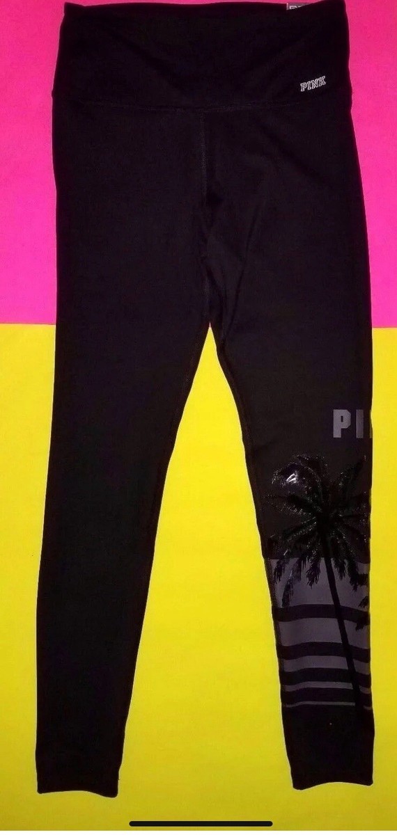 Leggings De Yoga Victoria's Secret Ultimates - Taille S - Noir Brillant Avec Motif Palmier - Neuf Avec étiquettes