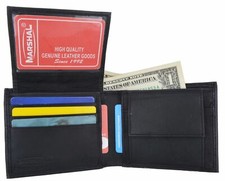 Mens Genuine Lambskin Soft Leather Bifold Credit Card Wallet with Coin Pouch
