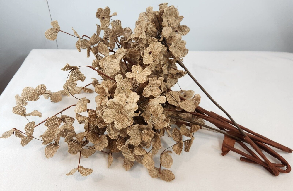 Rustic Shabby Cream Burlap Hydrangea & Tall Flower Picks Set of 6