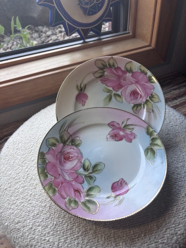 *RARE ANTIQUE NIPPON PLATES* Hand Painted, 24k gold Nippon Floral Porcelain (2)