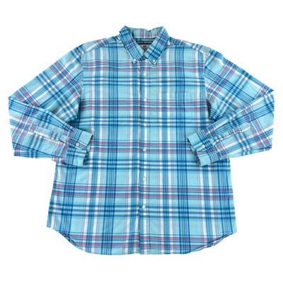 Old Navy Shirt Mens Extra Large Blue Pink Plaid Button Up Long Sleeve Outdoors