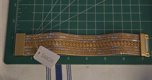 SAACHI Sz. 7 Vegain Leather Rhinestone Brass Magnetic Bracelet New With Tags - Bild 6 von 8