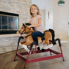 Kids Spring Rocking Horse Ride On Toy Plush Rocker with Realistic Sounds Brown