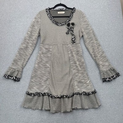 Simply Couture Dress Womens XL Mori Kei Mixed Media Leopard Ruffle Rosette Knit